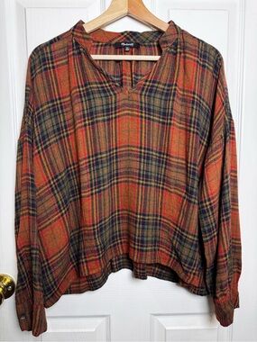Madewell Highroad Popover Shirt XL Plaid Wool Viscose Fall Blouse Classic
